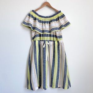 Loft Beach Linen Stripe Off Shoulder Dress